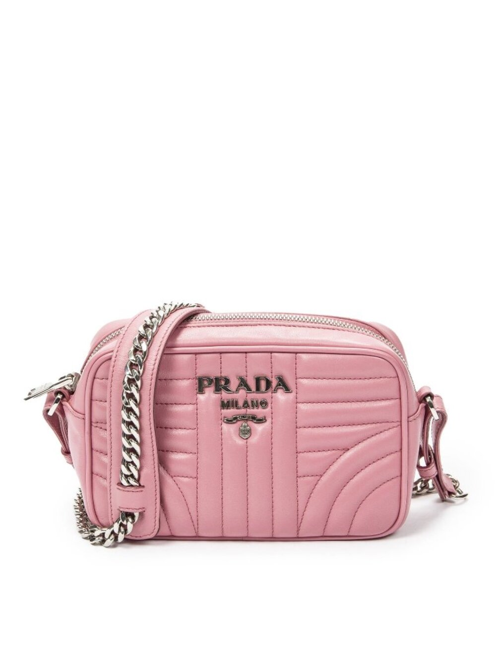 Prada Diagramme Camera Crossbody Pink Quilted Deer Glam Leather
